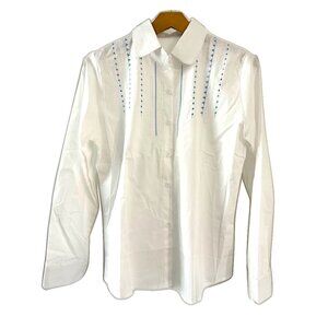 White Round collared blouse with Small Boho Embroidery